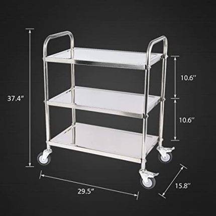 Amarite 3 Shelf Stainless Steel cart–Serving cart with 360°Rotation Wheels,29.5 * 15.7 * 37.4” L*W*H S. - AMARITE