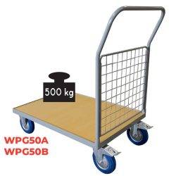 WPG50 Timber platform trolley with mesh backrest 500 kg - AMARITE
