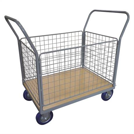 WPG50G - Timber platform trolley 500 kg with 2 mesh backrest + 4 mesh sides (small)