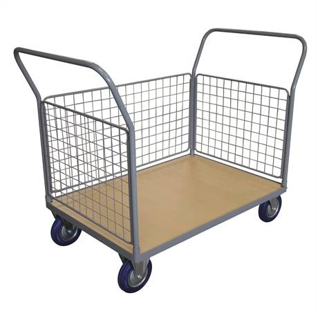 WPG50E - Timber platform trolley 500 kg with 2 mesh backrest + 3 mesh sides (small)