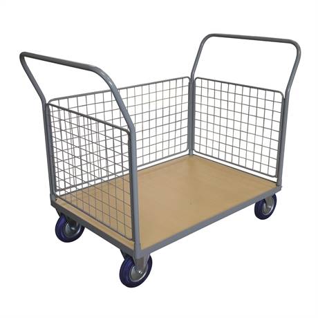 WPG50F - Timber platform trolley 500 kg with 2 mesh backrest + 3 mesh sides (large)